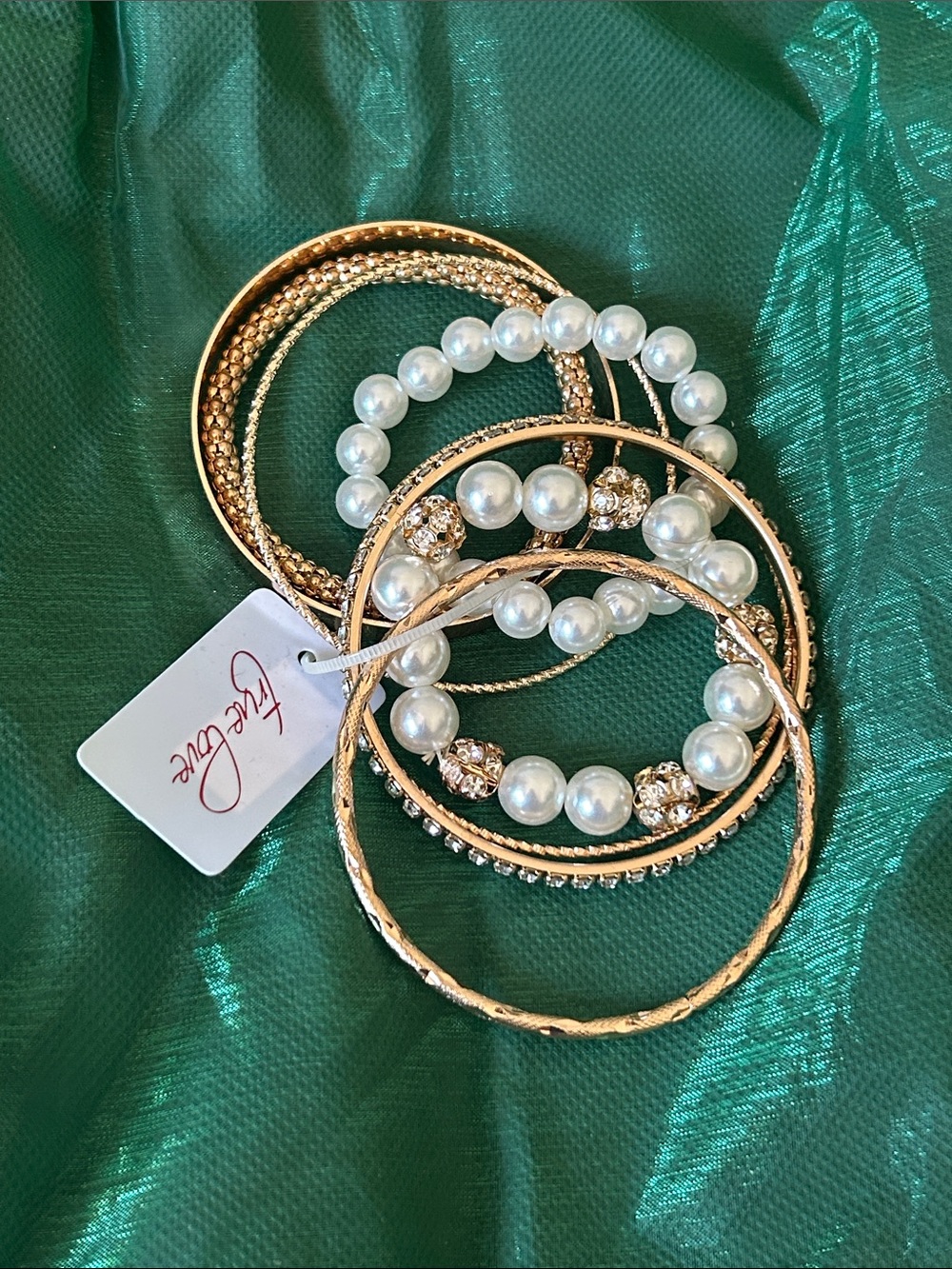 Gold and Pearl Bangle Bracelet Set